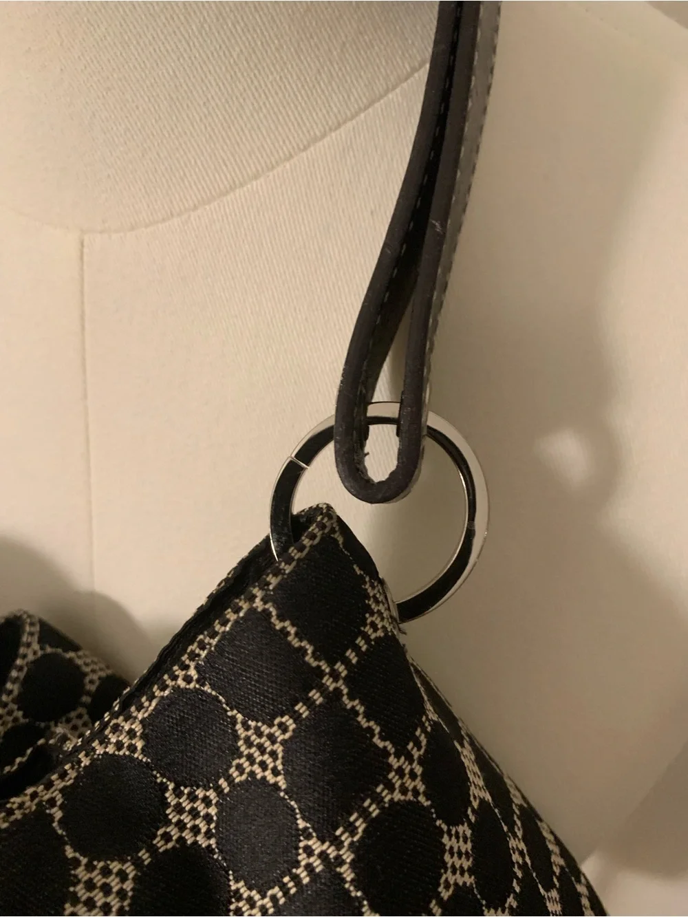 kate spade New York Black & Cream Jacquard Drawstring Bucket Hobo Bag